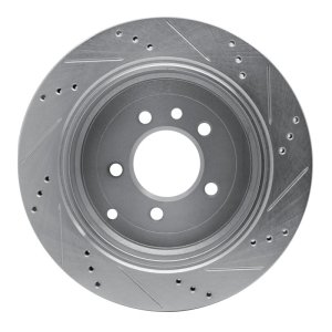 Land Rover LR3 Brake Rotor (1) - Rear Left - R1 Concepts - Drilled & Slotted - Silver - `05-`07